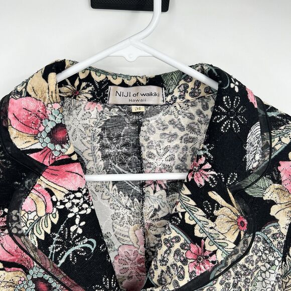 Niji of Waikiki Hawaiian Button Jacket M Art to Wear Floral Paisley Eyelets - Picture 6 of 12